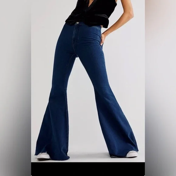 We The Free Womens Just Float On Blue Flare Leg High Waist Stretch Jeans 27 Boho - Picture 1 of 4